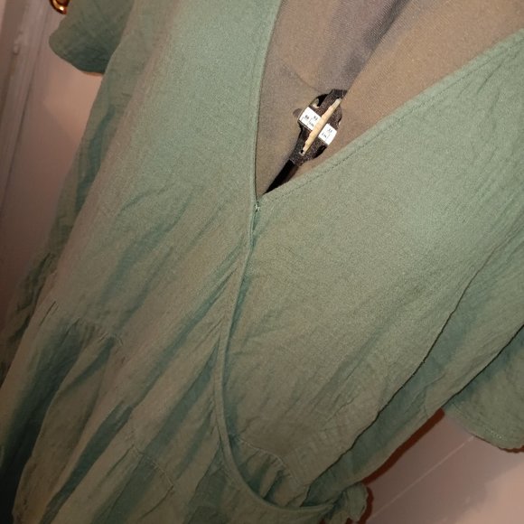 Women's Size 3XL Army Green Wrap Around Tie At The Side Layered Maxi Dress - Picture 1 of 7